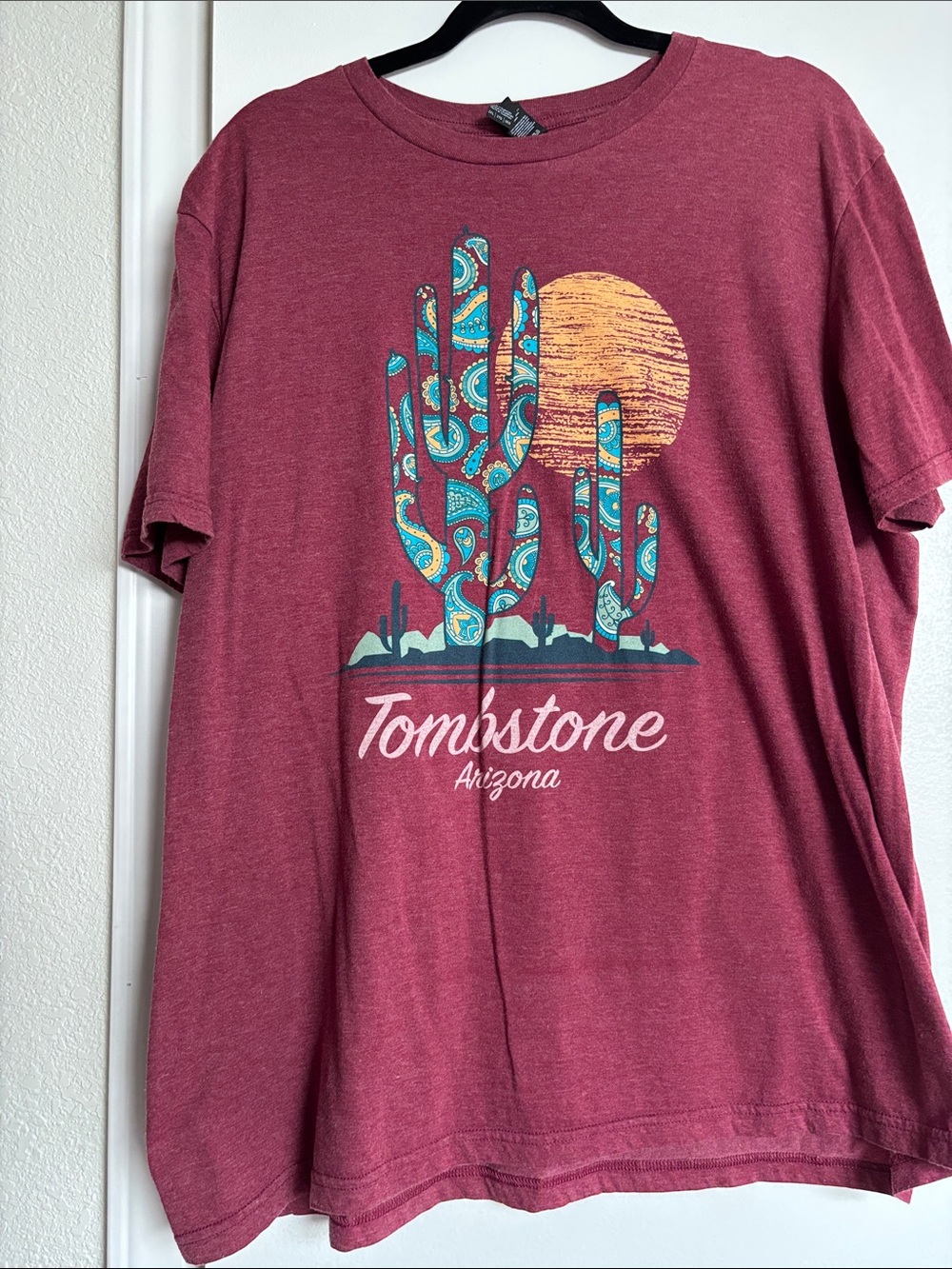 District Maroon Tomistone Arizona Graphic Tee with Turquoise & Yellow Print